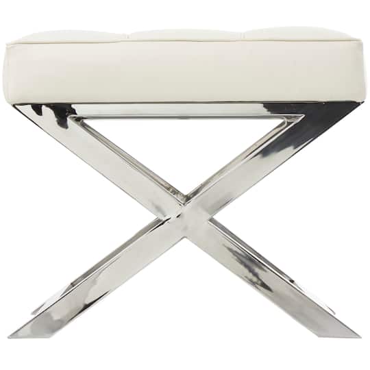 19" Leather Stool with Stainless Steel Supports